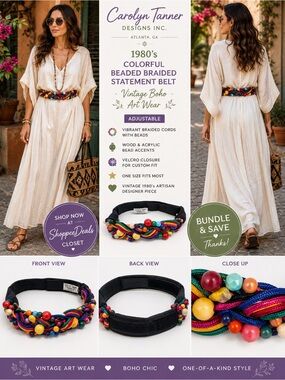 Carolyn Tanner Designs Inc. Colorful Beaded Braided Statement Belt – Vintage